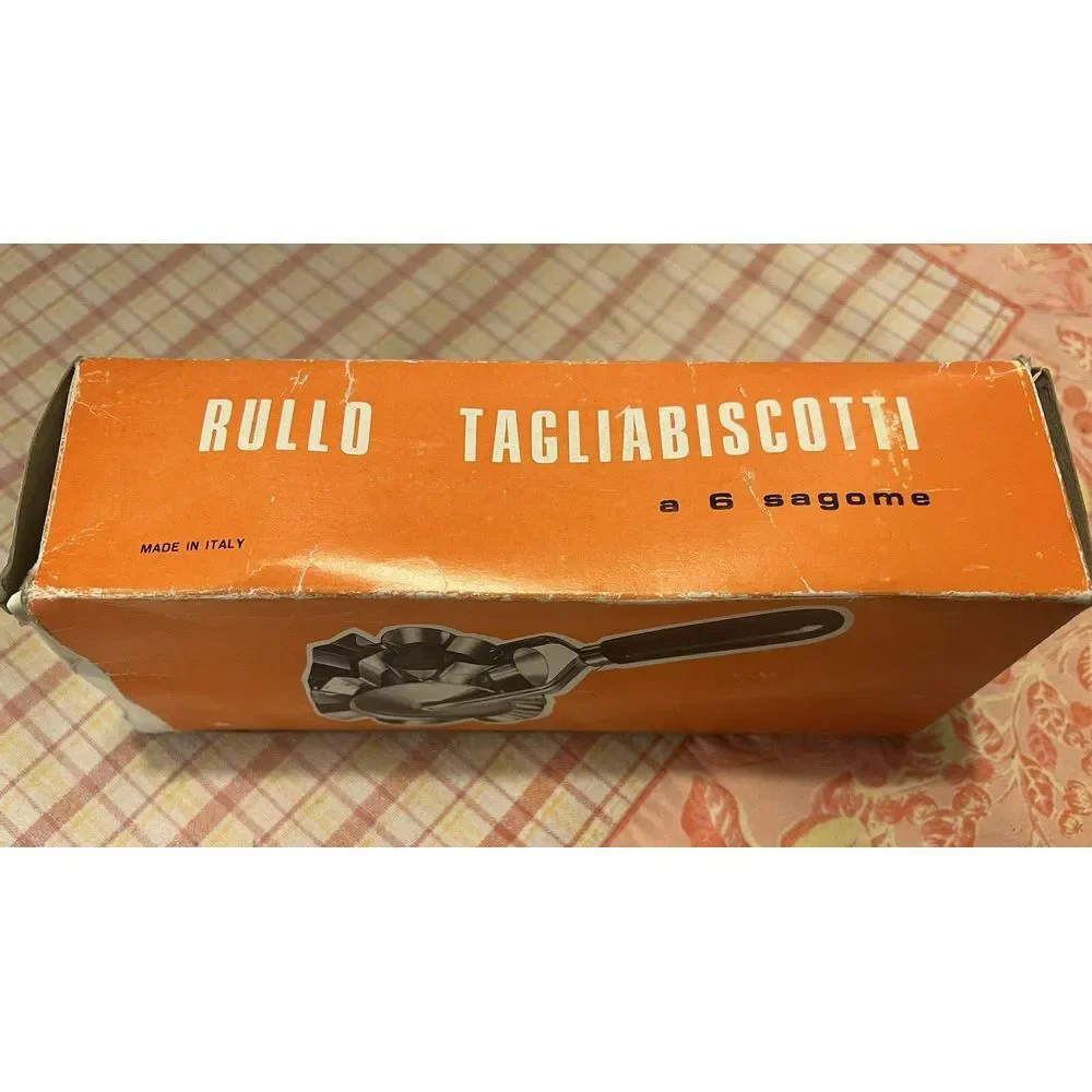 Vintage Italy Rolling Cookie Roller Cutter Metal Wooden Handle 6 Shapes Biscotti